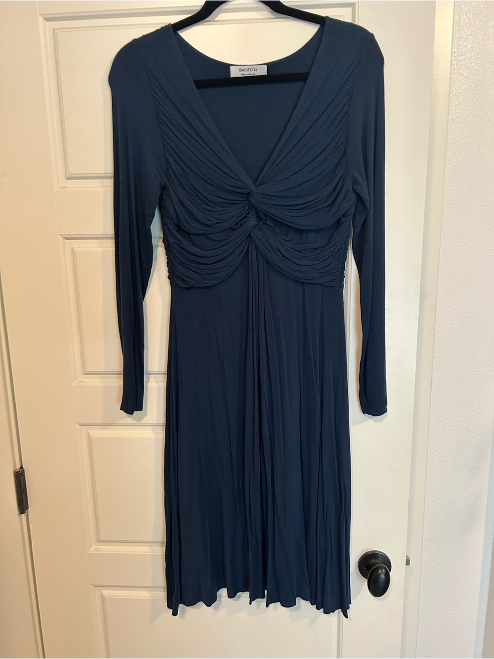 Bailey 44 Deep Navy Long-Sleeve Ruched Twist Midi Dress
